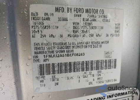 2011 Ford Expedition Limited из США, поврежденный, VIN 1FMJU2A51BEF08283